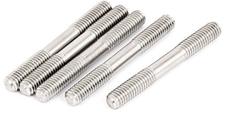 sourcing map Goujon Double Extrémité Fileté Vis Boulon 304 Inox Acier M6 x 50mm 5Pcs