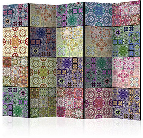 murando Raumteiler Mandala Ornament Oriental Foto Paravent 225x172 cm beidseitig auf Vlies-Leinwand Bedruckt Trennwand Spanische Wand Sichtschutz Raumtrenner blau violett Rose f-C-0013-z-c