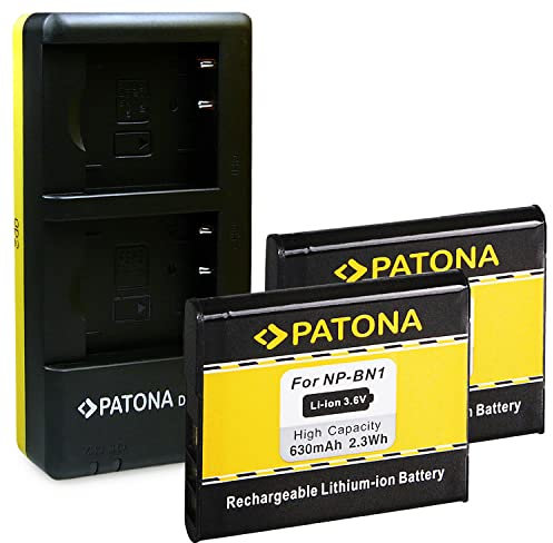 PATONA Dual Ladegerät mit 2X Akku NP-BN1 Kompatibel mit Sony CyberShot DSC-QX100 DSC T99 TF1 TX5 TX100V W710 W730 WX80 WX200