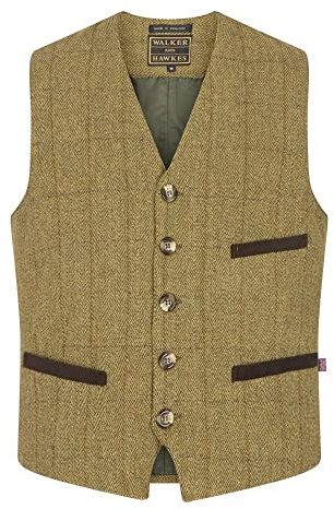 WALKER AND HAWKES - Gilet Derby Tweed Alcott da Uomo - Salvia Leggera - S