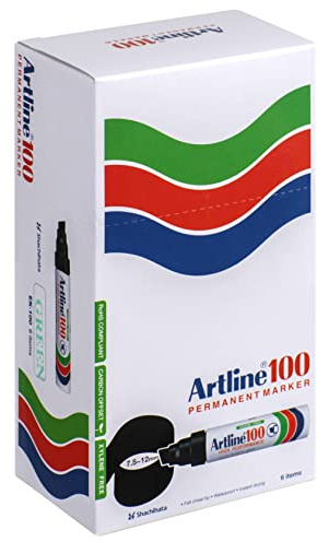 Artline EK-100 7.5-12mm Giant Chisel Tip Permanent Marker - Green Marker Pens [Pack of 6] for drawing, painting, and industrial use
