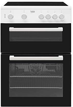 Beko KTC611W 60cm A Rated Twin Cavity 4 Burners Ceramic Electric Cooker in White