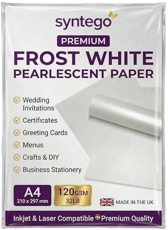 Premium pärlglänsigt papper A4 (21 x 30 cm) 120 gsm (32 lb Bond) – Skimmer kartongark för bläckströle- och laserskrivare – Idealiskt för certifikat, inbjudningar, menyer och hantverk – Tillverkat i | Frostvitt pärlpapper för origami, bröllopsinbjudningar, korttillverkning och stansning