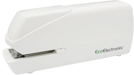 EcoElectronix Portable Automatic Electric Stapler Pro - 30 Sheet Capacity, Quiet Operation, Jam-Free and Easy Reload - AC Adapter/Battery Powered, (White)