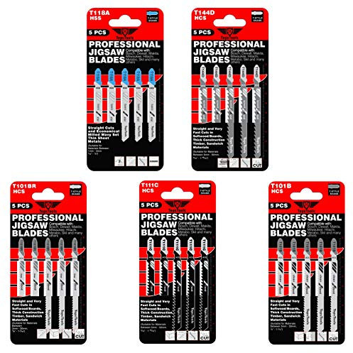 25 hojas de sierra de calar mixtas TopsTools JSTTK5B T101B T101BR T111C T118A T144D compatibles con Bosch, Dewalt, Makita, Milwaukee y muchos más