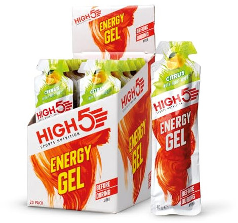HIGH5 Running Gels - Carbohydrate Supplements for Quick Energy Release - Natural Fruit Juice & Caffeine-Free - Instant Energy Boost for Running, Cycling Nutrition & Endurance Sports (Citrus, 20 x 40g)