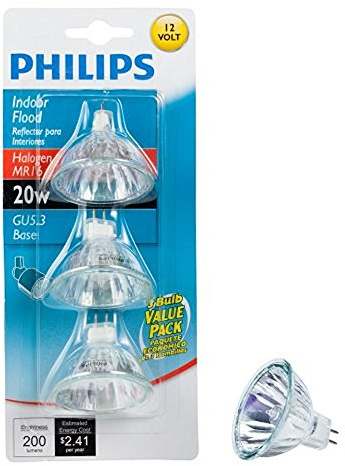 Philips 415687 Indoor Flood 20-Watt MR16 12-Volt Light Bulb, 3-Pack