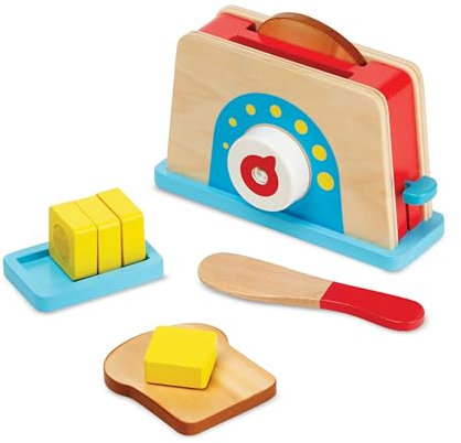 Melissa & Doug Tostadora con Tostadas y Mantequilla, Juguete de Madera, Alimentos de Juguete, Juego de simulación, Comida de Madera, Regalo para niños y niñas de 3 4 5 6 7 años