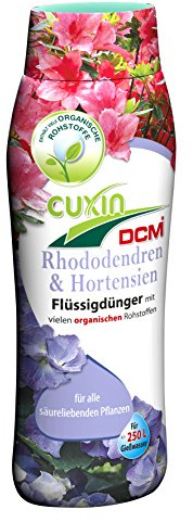 CUXIN DCM Flüssigdünger für Hortensien und Rhododendren 800 ml Azaleen Eriken Skimmien - ca. 250 Ltr. Gießwasser