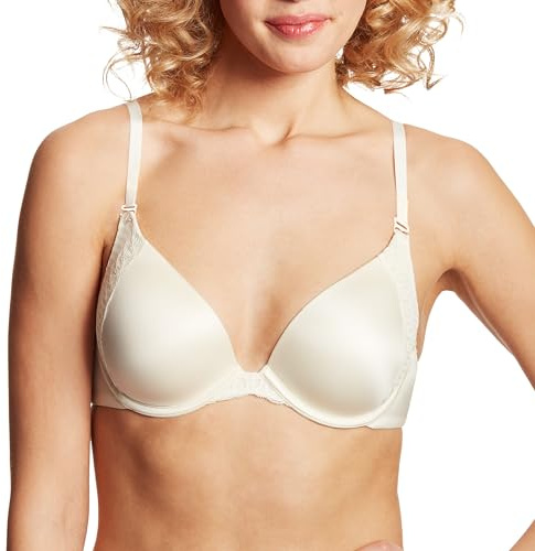 Maidenform Natural Boost Demi Bra, Push-Up Lace T-Shirt Bra with Convertible Straps, Add-One-Cup-Size Push-Up T-Shirt Bra, Pearl, 34A Ivory