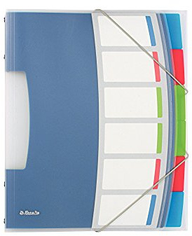 Esselte Vivida 624029 - Clasificador A4, Traslúcido, Índice integrado con 6 compartimentos, Cierre con goma elástica, Plástico flexible, Blanco
