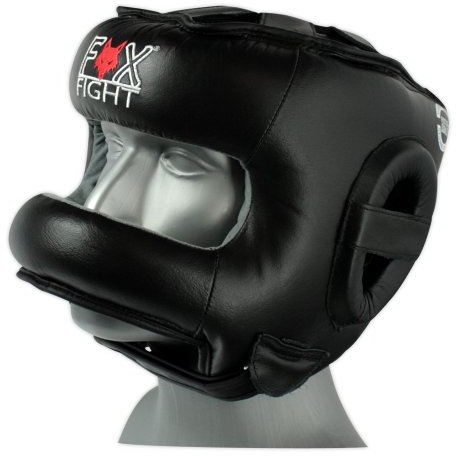 FOX-FIGHT Kopfschutz mit Bügel Nasenschutz | aus echtem Leder | Boxhelm für Sparring | Verstellbare Größe für Boxen, MMA, Muay Thai, Kickboxen & Kampfsport | L/XL