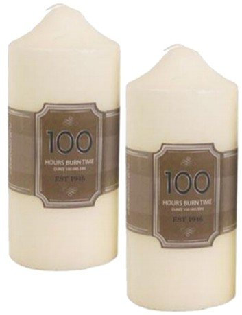 2 X 100 Hour Cream Church Pillar Candles - 16cm x 7cm Ivory Candle Set of Two