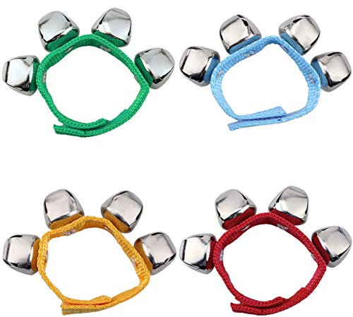 Handgelenk Glocken, Homgaty Armbänder mit Strong Straps, Einstellbare Armband Handgelenk Tamburine für Kinder Spielzeug, Schlaginstrumente, Party, Tanz (4 Stück)