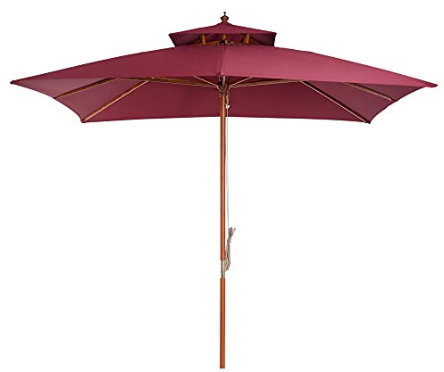 Outsunny 3 x 3(M) Garden Parasol Umbrella Sunshade, Outdoor Wooden Parasol with Double Tier Canopy, Wine Red