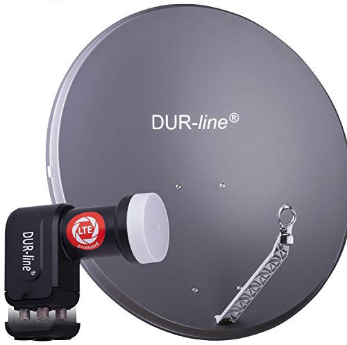 DUR-line 4 Teilnehmer Set - Qualitäts-Alu-Satelliten-Komplettanlage - Select 85cm/90cm Spiegel/Schüssel Anthrazit + Quad LNB - für 4 Receiver/TV [Neuste Technik, DVB-S2, 4K, 3D]