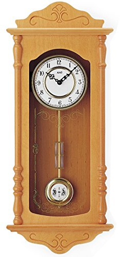 Pendeluhr AMS 7013 / 16 Wanduhr mit Pendel Quarz , Holzgehäuse Erle