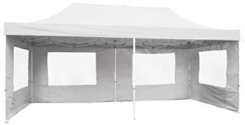 Falt-Pavillon Partyzelt mit Seitenteilen solide Ausführung für Garten Terrasse Feier Markt als Unterstand Plane wasserdichtes Dach 270/m² 3 x 6 m weiss