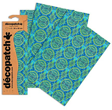 Décopatch Blue/Green Mosaic Paper, 30x40cm (Pack of 3 sheets)