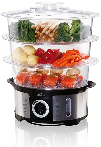 ETA Dampfgarer Steampot I 1100 W I 3 transparente Behälter I Fassungsvermögen 12,25 l I Reisschüssel 1,5 l I Eieraufsatz I Timer