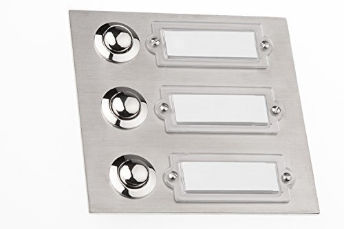 HUBER Unterputz Klingeltaster 3 fach aus Edelstahl - Türklingelknopf mit Namensschild - Haustürklingel Unterputz I Taster aus Messing - Klingel, 3 Klingeltaster