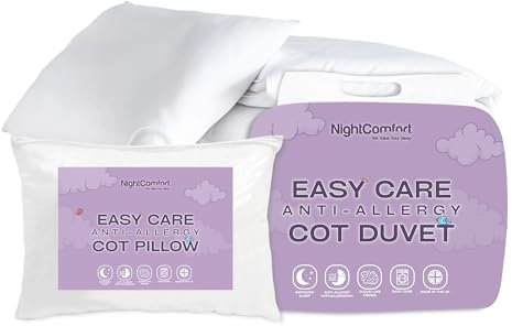 Night Comfort Cot Bed Toddler Duvet and Pillow Set for Newborns, Baby Girls and Boys - Easy Care All Season Standard Anti-Allergy Polypropylene Quilted baby Duvet and Pillow (4.5 TOG)