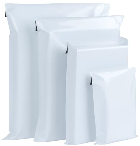 100 Pièces Emballage Colis Vinted, 4 Tailles Enveloppe Plastique Expedition, Auto-Adhésive Pochette Envoie Colis Vinted, Sac Colis Vêtements/Chaussures, Sac Postal Imperméable Blanc
