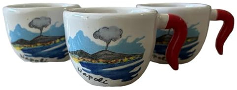 Generico Tazzine da caffè particolari con manico cornetto confezione da 3 pezzi