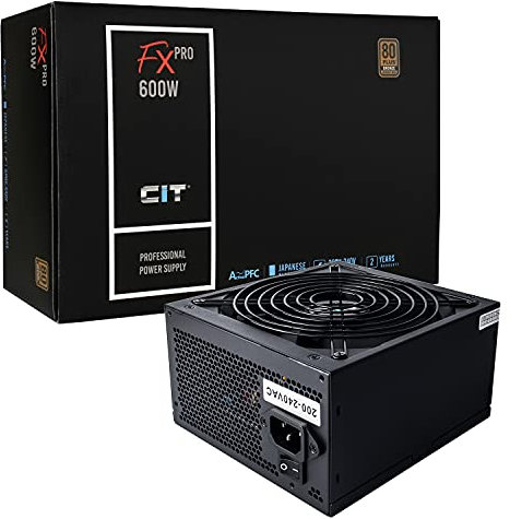 CiT FX Pro 600W PSU – Non-Modular Gaming Power Supply Unit with Active PFC, Japanese TK Capacitor - 14cm Quiet Fan - Flat Black Cables - 80 Plus Bronze Certified - Full Circuit Protection | Black
