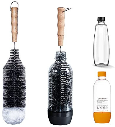 LiangMai Flaschenbürste kompatibel mit SodaStream 1L Flaschen, Crystal PET und Duo Flaschen, KST-Flasche und 1L Glasflasche, als Gläserbürste, Flaschenreiniger mit Wollkopf & Lang Griff