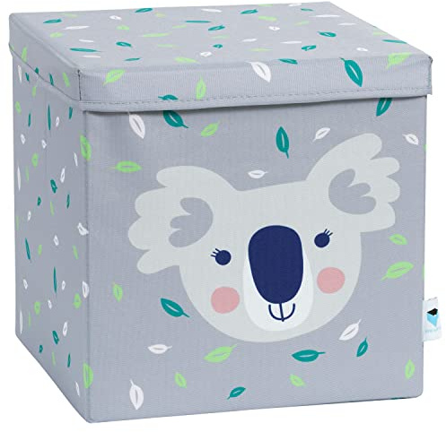 LOVE IT STORE IT - Cubo Portaoggetti in Tessuto Ultra Resistente con Coperchio e Rinforzi in Legno - Compatibile Kallax - 33x33x33cm - Grigio con Disegno di Koala