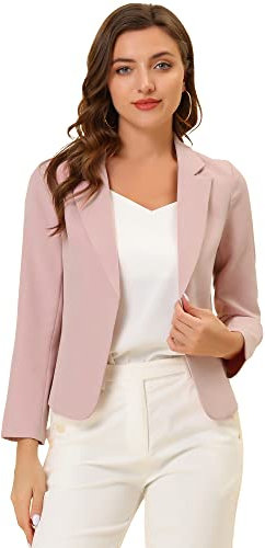 Allegra K Damen Gekerbter Kragen Offen Blazer Freizeit Jacke Büro Sakko Rosa S