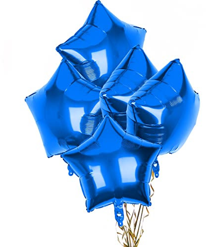 Pack of 5 Blue Star Balloons, 18 Inches Star Shape Foil Balloons, Stars Balloon Helium for Valentines Engagement Bridal Shower Graduation Baby Shower Wedding Anniversary Birthday Party Decorations