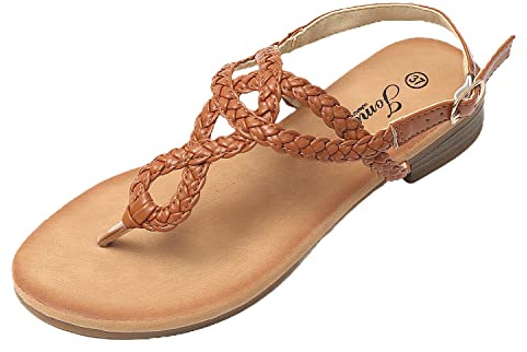 JOMIX Sandali Donna Eleganti Sandali Donna Estive Comodi Sandali Infradito Bassi Classici Tacco Largo Morbido SD8264-8 (Marrone, 39)