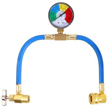 R134a - Tubo di ricarica per il refrigerante per auto, con misuratore, tubo per la ricarica del radiatore R134a (filettatura 1/2 per americani ed Europa)