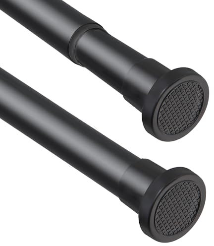 Extendable Shower Curtain Rod 76-224cm,Diameter 25mm Black Telescopic Rod for Shower Stalls, Bathrooms, Windows