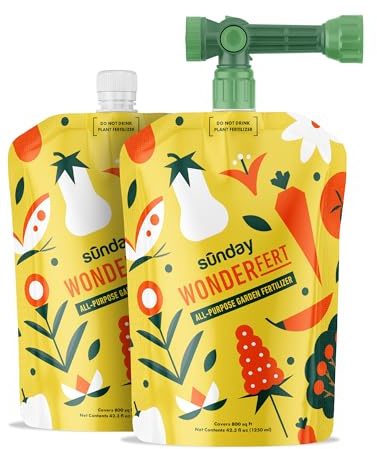 Sunday WonderFert 2 Pack - All-Purpose Liquid Fertilizer - 10-2-6 NPK Outdoor & Indoor Fertilizer - for New and Established Flowers, Veggies, Trees, Shrubs & Indoor Plants - Covers up to 1600 Sq Ft