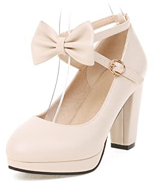 WOOD MEETS COLOR Mode Femmes Chaussures Hauts Talons Bowknot Terrace Rond Talons Hauts Été Doux Hauts Talons（Beige 3 17, 42）