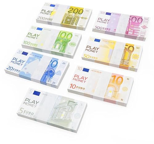 DHSUN 200 Faux Billets, Accessoires en Euros, Faux Billets en Euros pour Caisse enregistreuse pour Enfants, 10 Euros, Jouets de Shopping, boulier pour Enfants, ressources pédagogiques