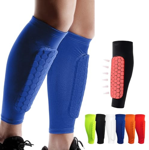 Football Shin Pads Guards for Kids Youth Adult with Honeycomb Pads | Shin Defender Shin Guards Soccer, Lightweight Breathable Protector for Football Baseball MTB, Silicone Grip Strip, Boys/Girls