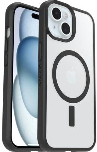 OtterBox React Series MagSafe Hülle für iPhone 17e, 16e, 15, 14, 13, stoßfest, sturzsicher, ultraschlank, schützende Hülle, Getestet nach Militärstandard, Transparent, Schwarz