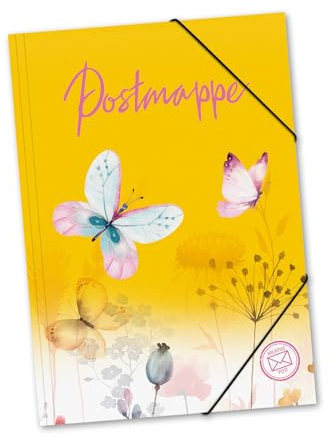 itenga Postmappe Aktenordner Heftmappe aus stabilem Kunststoff PP - Gummizugmappe mit Motiv DIN A4 mit Gummizugverschluss - Sammelmappe Eckspanner (Schmetterling)