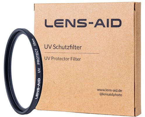 Lens-Aid UV Filter 55mm - Objektivfilter mit Schott Glas B270 – Ultraviolett Schutzfilter mit 18-Fach Nano-Beschichtung gegen Kratzer, Staub, Sand - Lotuseffekt (öl- & wasserabweisend)