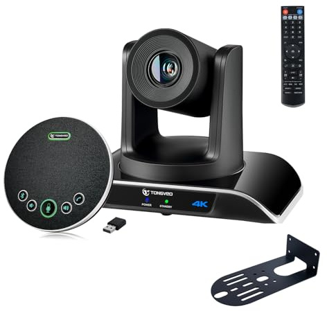 TONGVEO 4K PTZ-Konferenzraum-Kamerasystem, KI-Auto-Tracking 20-facher Zoom 4K PTZ-Kamera USB 3.0 HDMI LAN Ausgänge und Bluetoot Freisprecheinrichtung mit Mikrofon für große Remote-Meetings