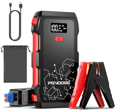 PGNOOGE 26800mAh 6000A Avviatore per Auto, Avviatore Batteria 12V per Motori fino a 10L Diesel e Tutti Benzina, Power Bank Portatile con Torcia LED e Display