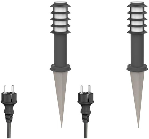 ledscom.de 2 pzas. luz de bolardo PORU con pincho de suelo y cable de 2m para exteriores, IP44, rejilla, 39cm, antracita, incl. lámpara E27 máx. 963lm, blanco cálido