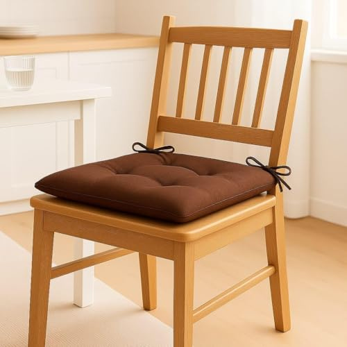 Generico FORTE - Cuscini Sedie Cucina Set da 6 Tinta Unita con Laccetti, Cuscino 40x40 Made in Italy per Cucina e Sale da Pranzo, Cuscini per Sedie da Esterno Giardino, Balcone, Veranda, Moka