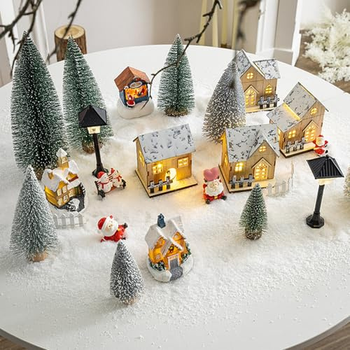 Ensembles de Village de Noël, 30 pièces/Ensemble LED, Ensembles Village Ville Noël, Maisons et Accessoires Bricolage pour décoration d'hiver, Maisons Cadeaux