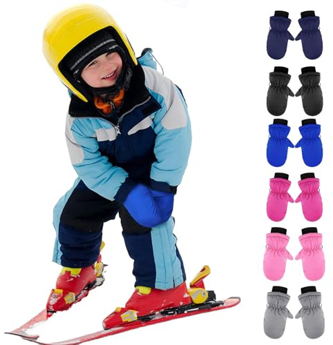 Gants de Ski Enfants, Moufles de Ski Fille Garçon Coupe-Vent Snowboard, Gants Hiver Étanches Chaud Antidérapant, Thermique Mitaines pour Vélo en Plein Air pour Enfant