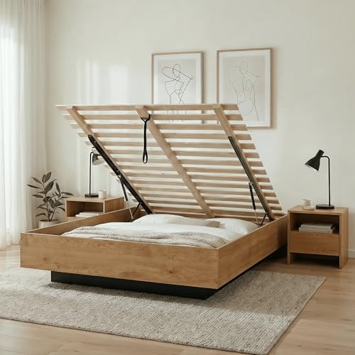 Noa and Nani Koping Double 4ft6 Gas Lift Ottoman Bed with Underbed Storage in Natural Pine